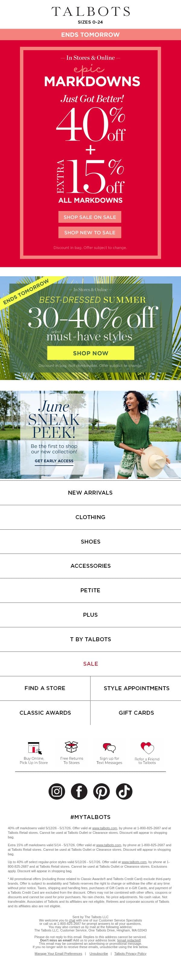 😎 Both of these AMAZING DEALS end tomorrow! email from Talbots screenshot