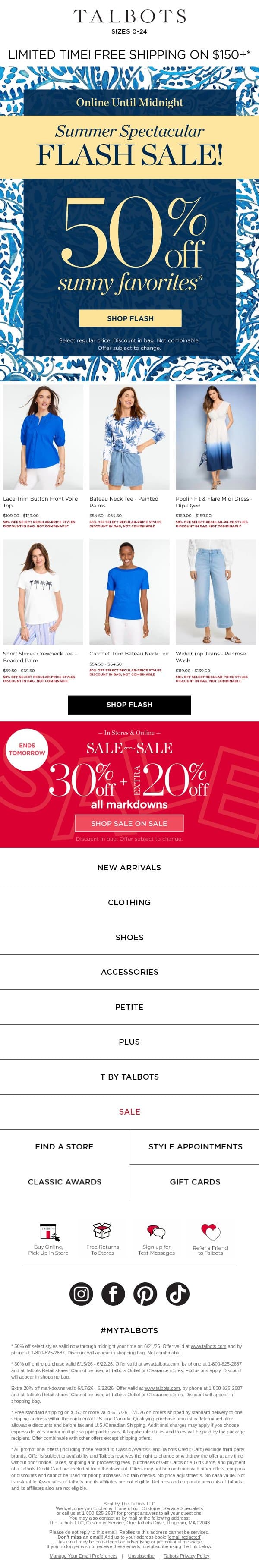 ⚡ FLASH SALE ⚡ 50% off sunny favorites email from Talbots screenshot