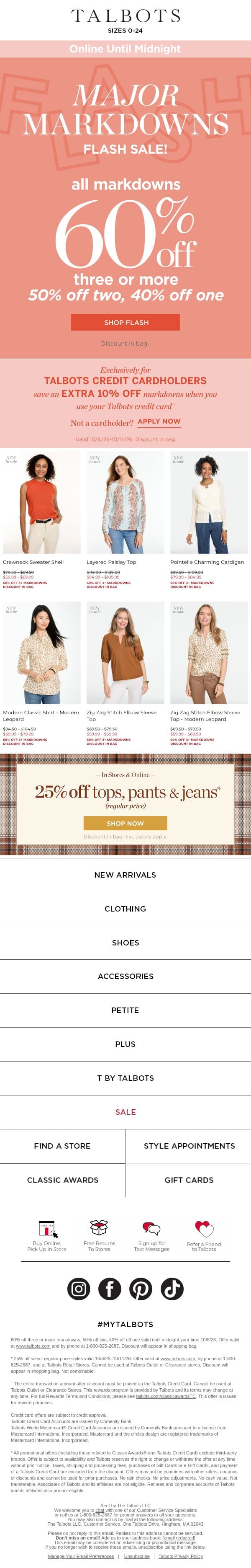 ⚡ Flash Sale ⚡ 60% off 3+ markdowns! email from Talbots screenshot