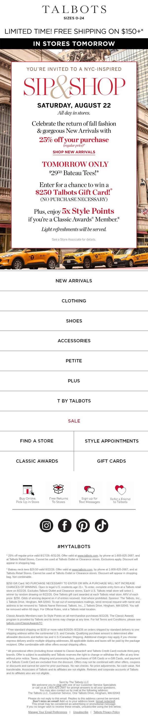 💌 You’re INVITED to our NYC-inspired Sip & Shop email from Talbots screenshot