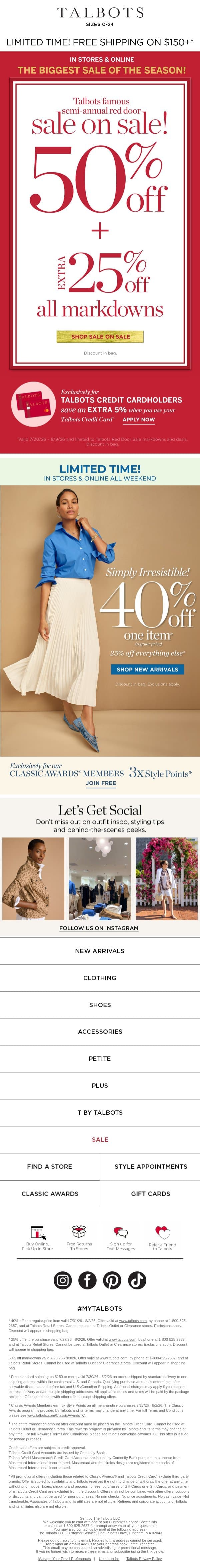 🔴 EXTRA 50% + 25% off all markdowns 🔴 email from Talbots screenshot