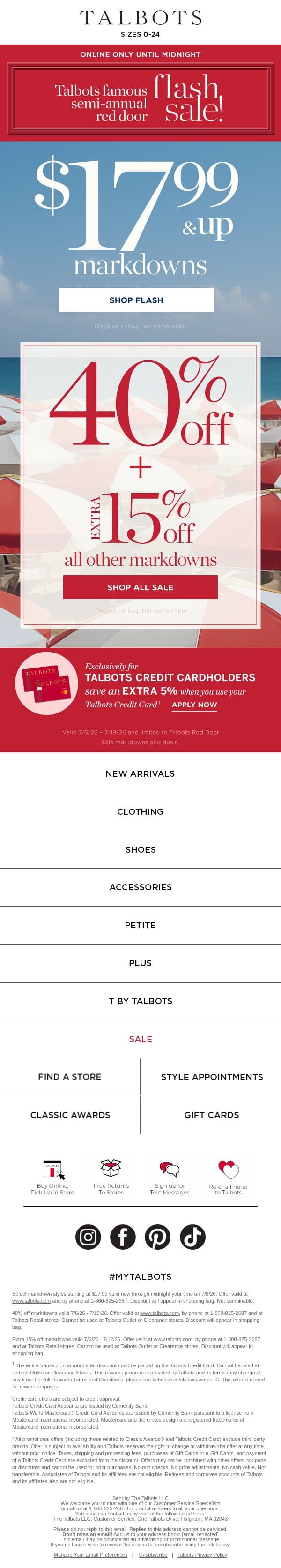 ⚡Flash Sale⚡$17.99 & up markdowns email from Talbots screenshot