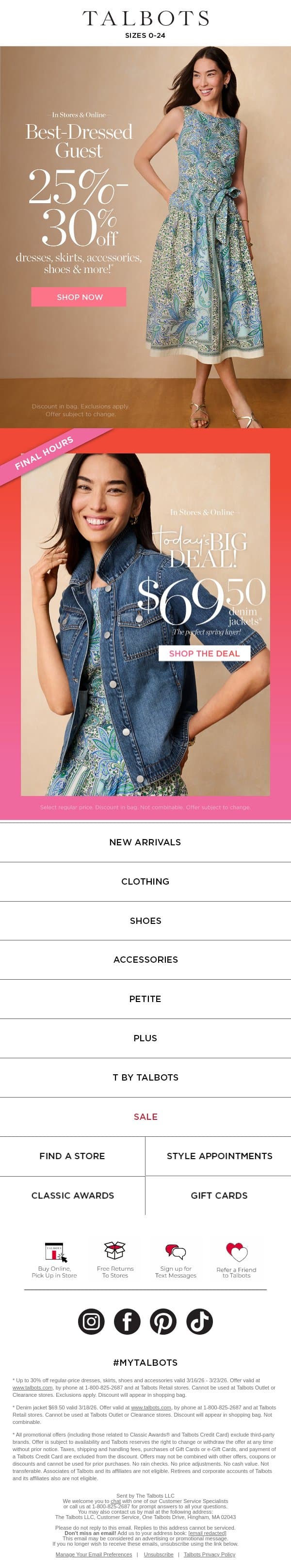 👗 Twirl-worthy spring dresses & MORE—25-30% off email from Talbots screenshot