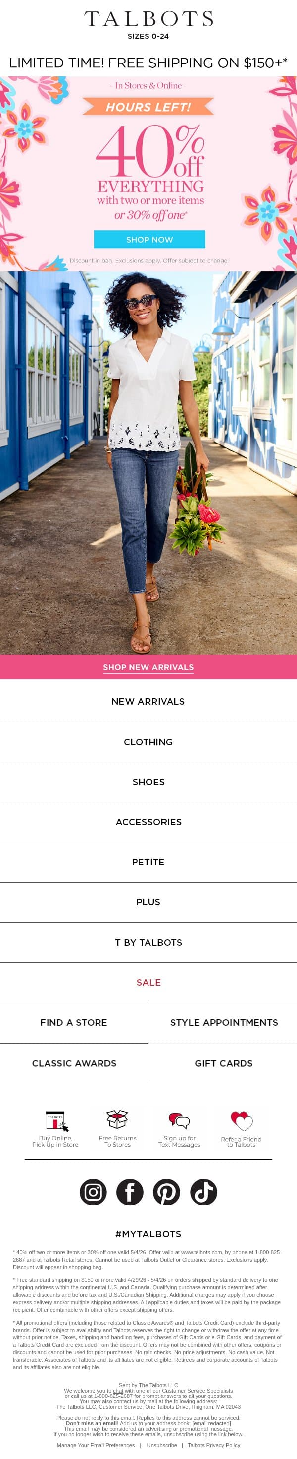 ⌛ Time’s running out for 40% off 2+ items email from Talbots screenshot