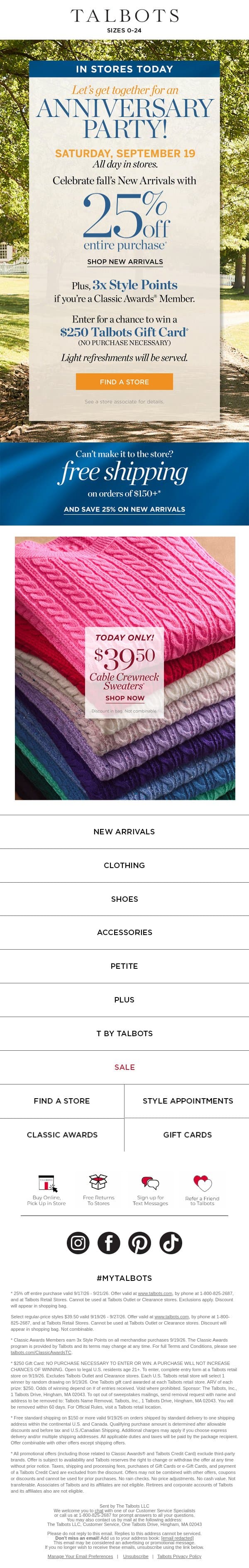 💝You’re invited to a SHOPPING PARTY! email from Talbots screenshot