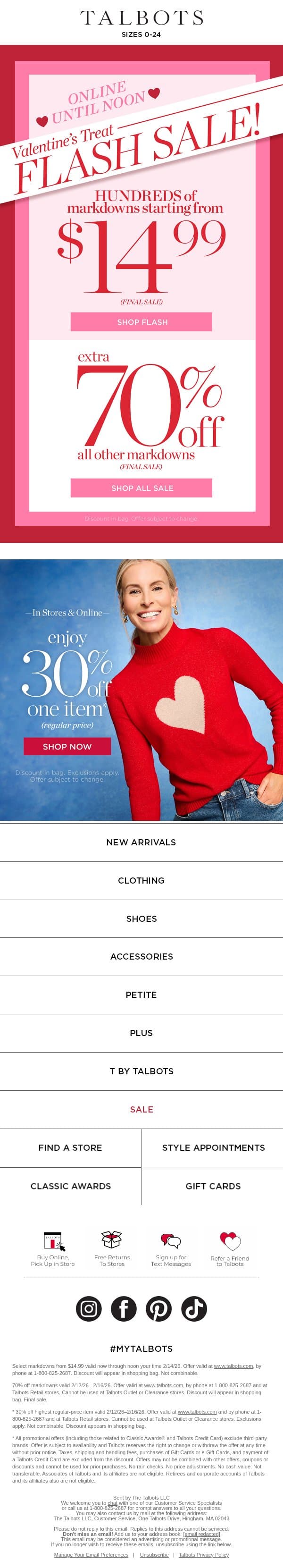 ❤️ Flash Sale ❤️ $14.99 & up most-loved styles email from Talbots screenshot