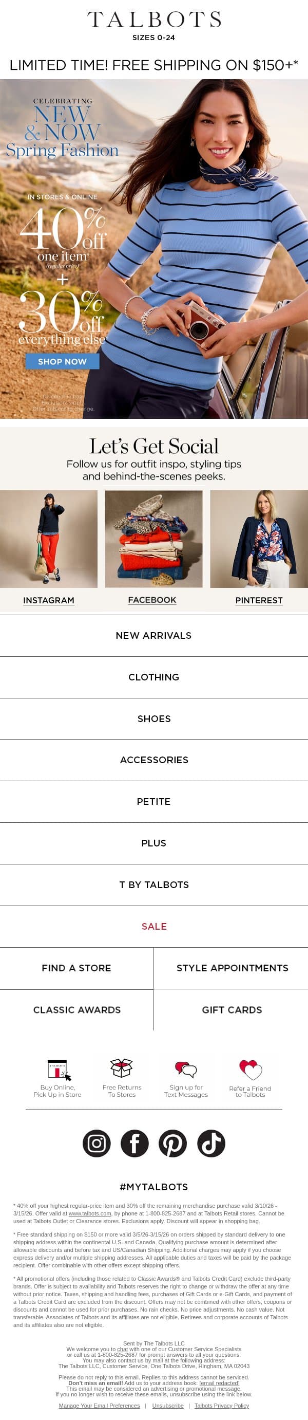 What’s 40% off? Your highest-priced item!* email from Talbots screenshot