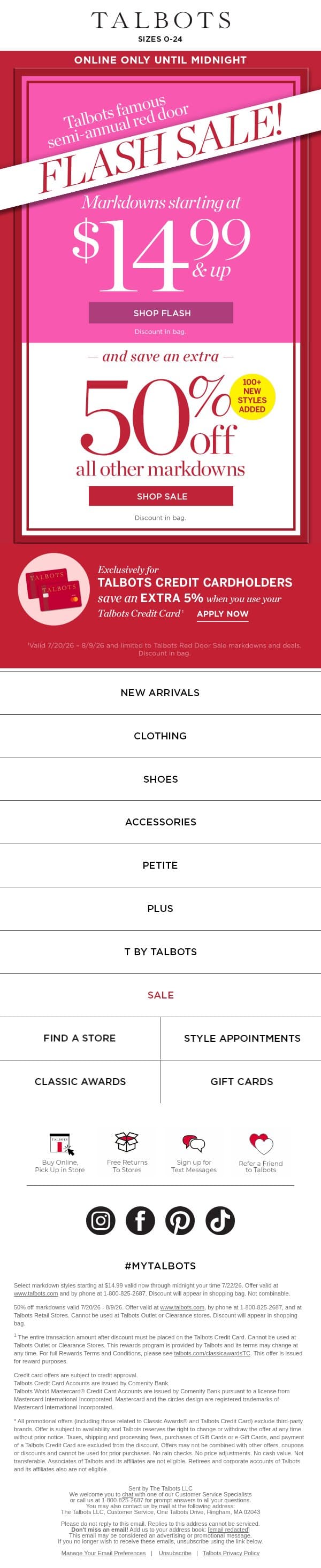 $14.99 & up MARKDOWNS ⚡ Ends MIDNIGHT ⚡ email from Talbots screenshot