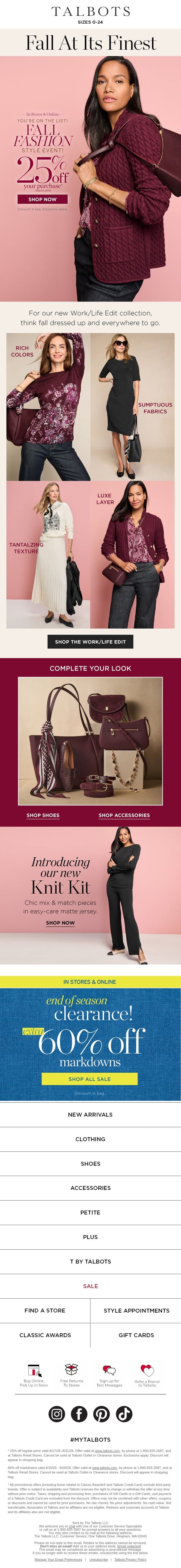 CITY CHIC ALL WEEK + 25% off Fall Fashion Style Event email from Talbots screenshot