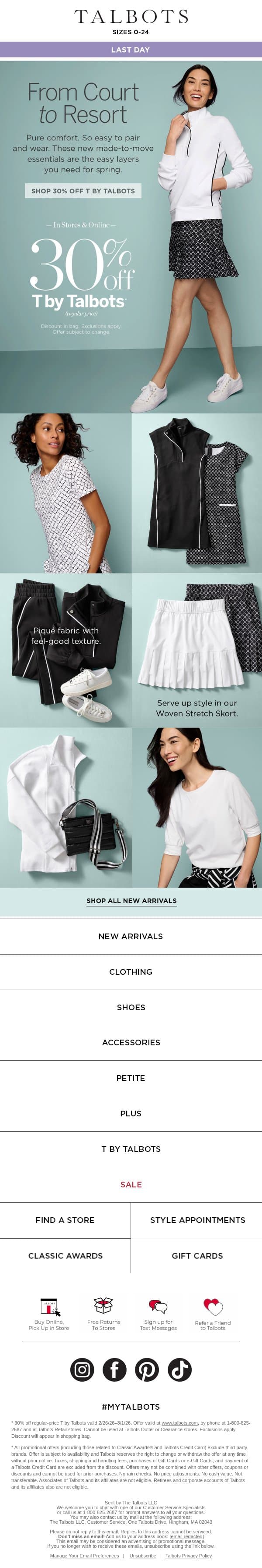 Court to Resort + 30% off T by Talbots LAST CALL email from Talbots screenshot