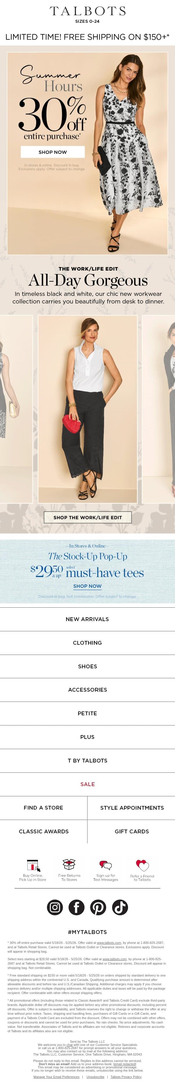 Black & White & Gorgeous All Over email from Talbots screenshot