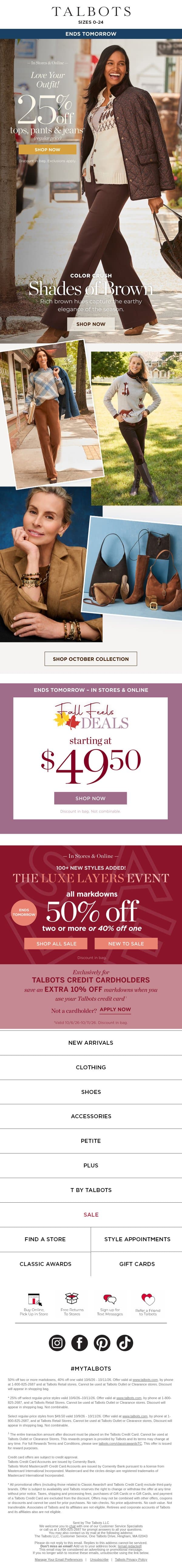 Our newest color crush: the BROWN for right now🤎 email from Talbots screenshot