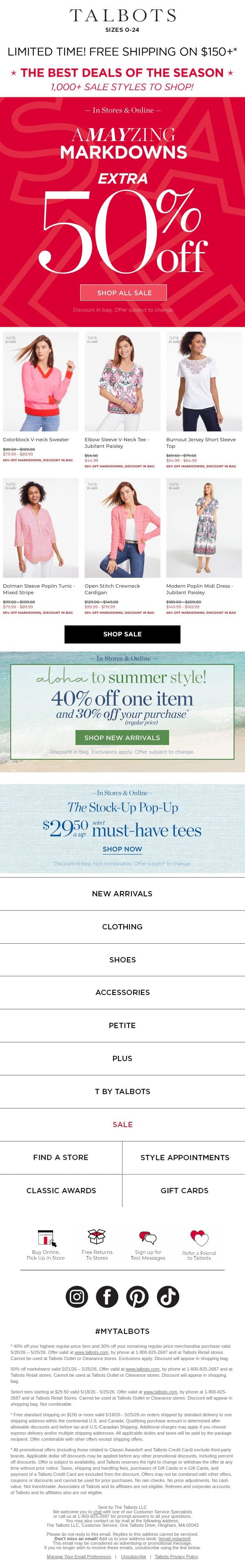 ❗EXTRA 50% off all MARKDOWNS! ❗ email from Talbots screenshot