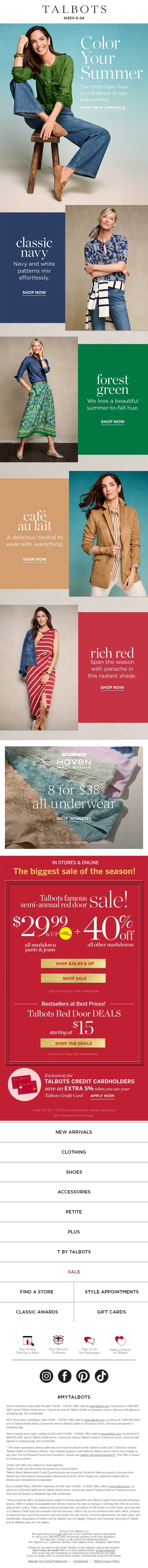NEW Must-Have Colors JUST IN email from Talbots screenshot