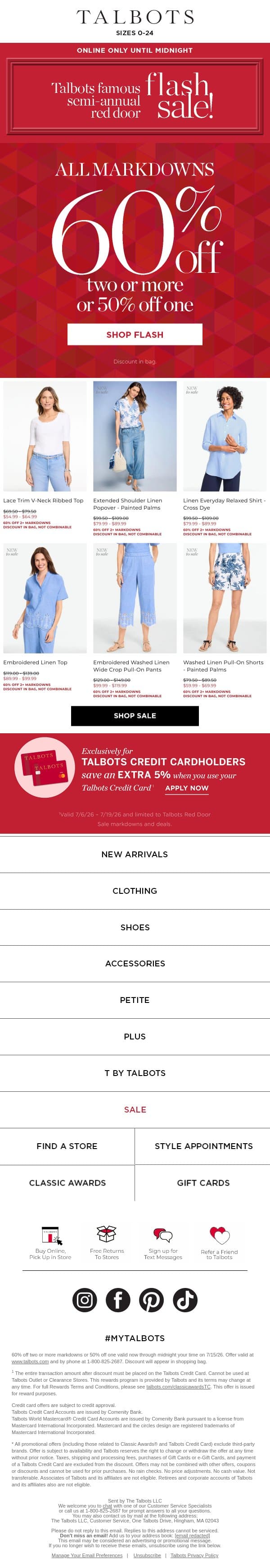 EXTRA 60% off 2+ markdowns ❗ ENDS MIDNIGHT ❗ email from Talbots screenshot