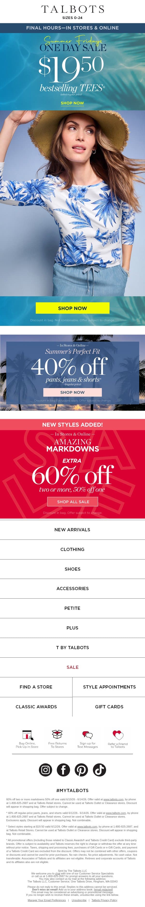 You’re about to miss $19.50 TEES, hurry! email from Talbots screenshot