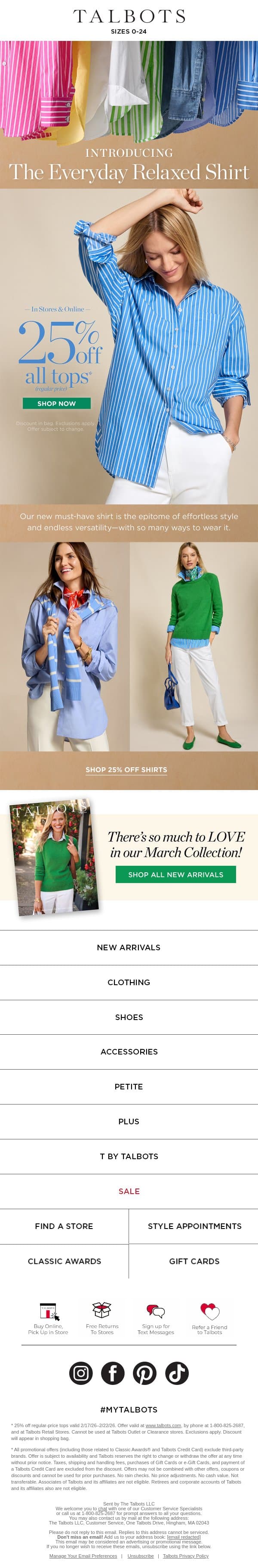 Our NEW SHIRT is a Wardrobe Wonder! email from Talbots screenshot