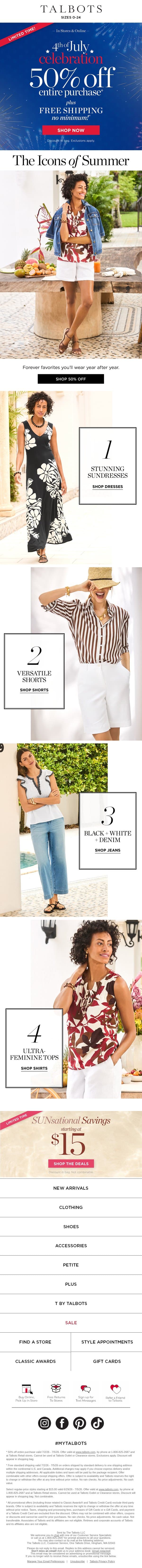 INSIDE: The Icons of Summer Style email from Talbots screenshot