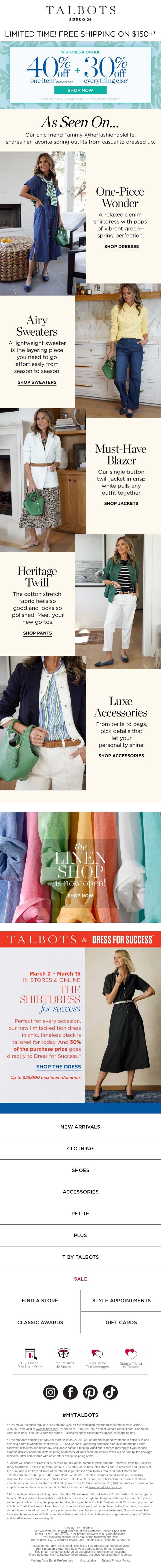 Spring Outfit Inspo + Up to 40% off email from Talbots screenshot