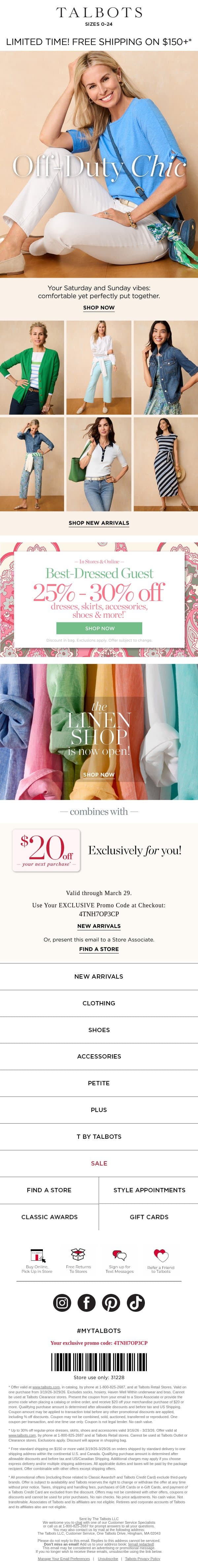 Off-Duty Outfit Inspo + up to 30% off Dresses, Skirts, Shoes & MORE email from Talbots screenshot