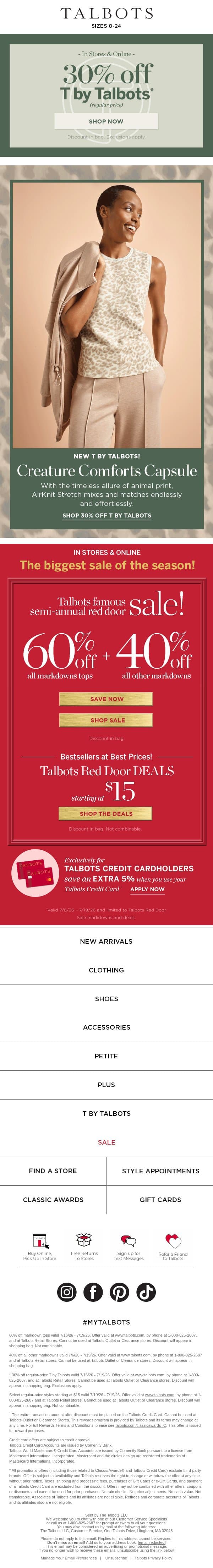 30% off T by Talbots—including NEW ARRIVALS!* email from Talbots screenshot