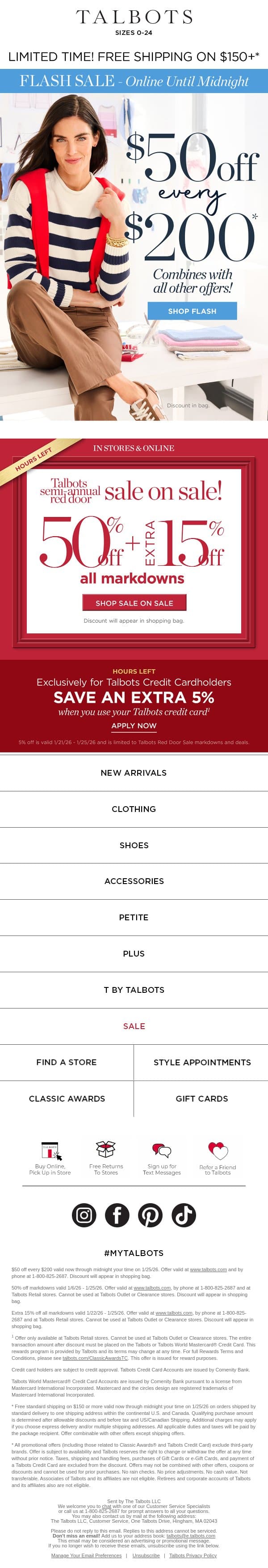 ⚡ FLASH SALE ⚡ $50 off + SALE ON SALE before it’s gone email from Talbots screenshot