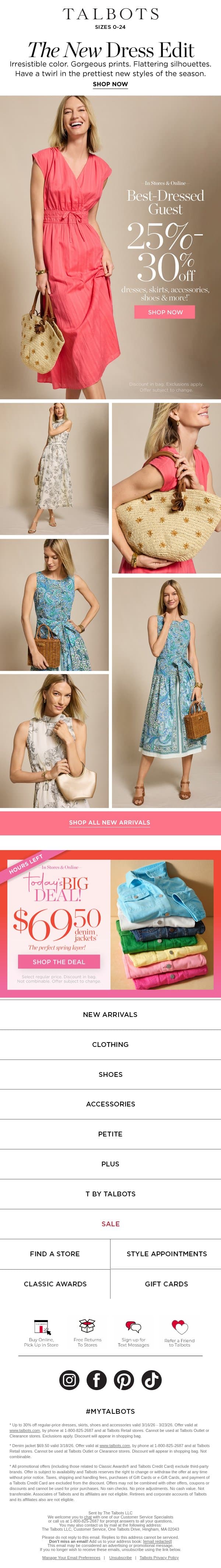 25-30% off SPRING PARTY FAVORITES 🌸 email from Talbots screenshot