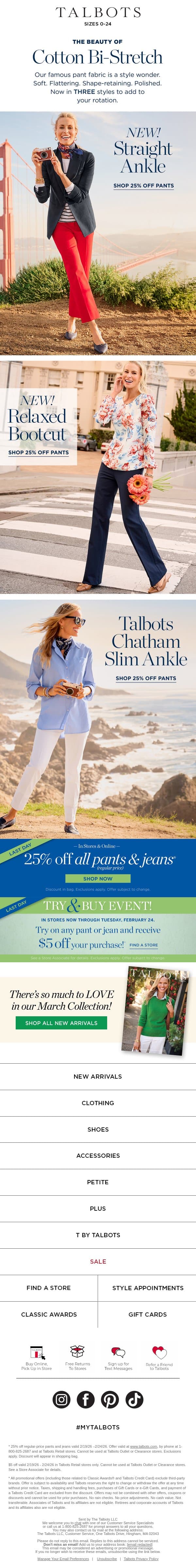 Seen the NEW Cotton Bi-Stretch Pants? email from Talbots screenshot