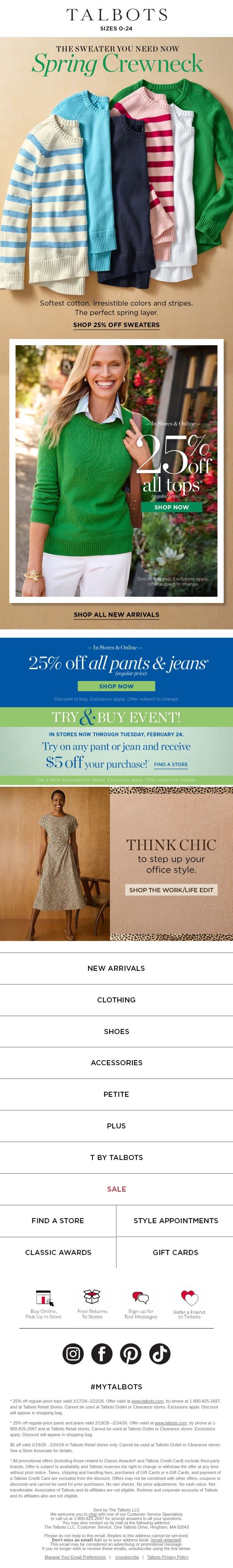 Meet our supersoft NEW Crewneck Sweater email from Talbots screenshot