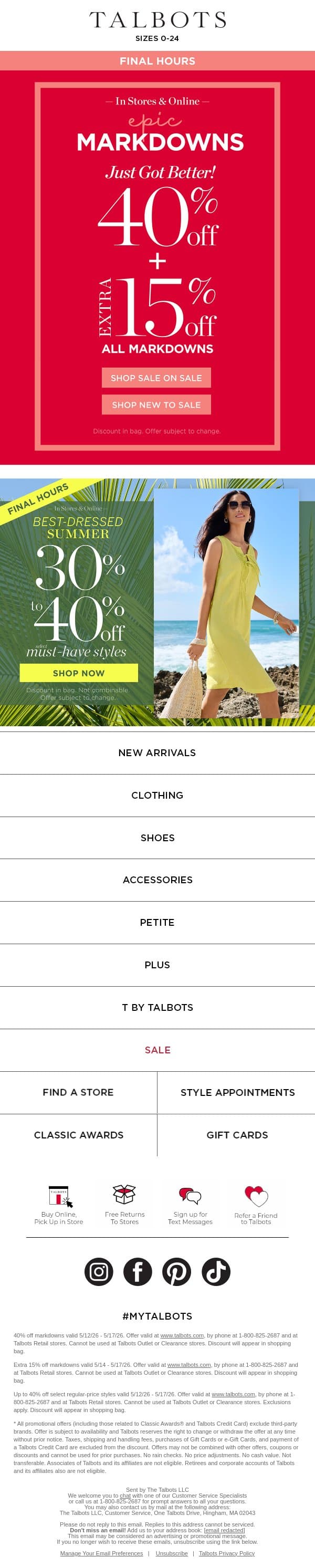 You’re about to miss SALE on SALE! email from Talbots screenshot