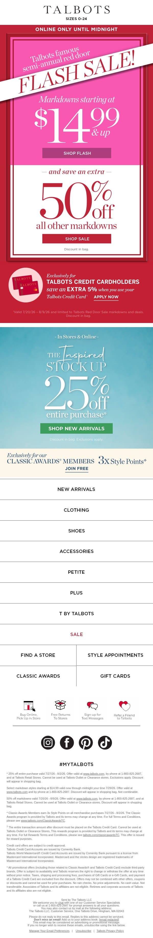 $14.99 & up MARKDOWNS ⚡ ENDS MIDNIGHT ⚡ email from Talbots screenshot