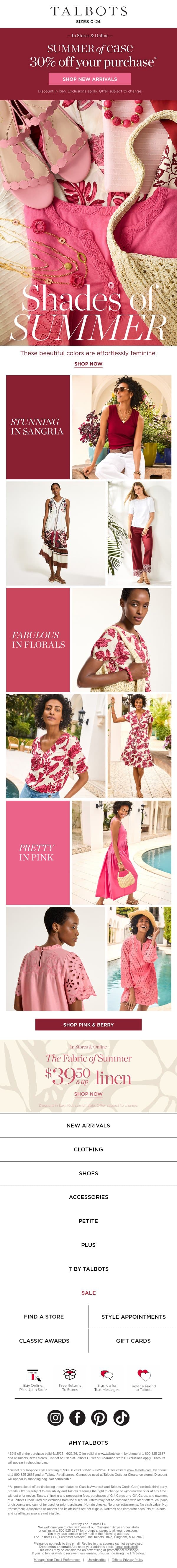 NEW Summer Color—Vibrant Pink to Juicy Sangria email from Talbots screenshot