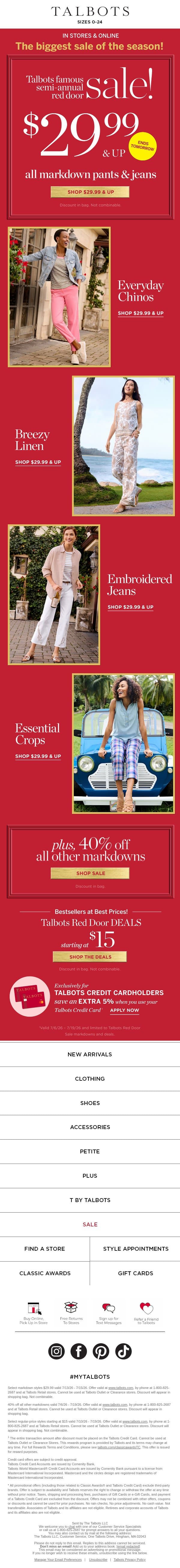 These fave PANTS & JEANS are $29.99 & up! email from Talbots screenshot