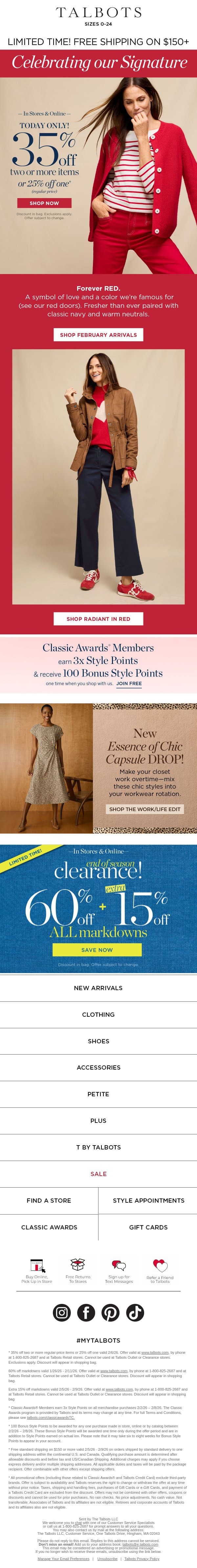 TODAY ONLY! 35% off 2+ regular-price items* email from Talbots screenshot