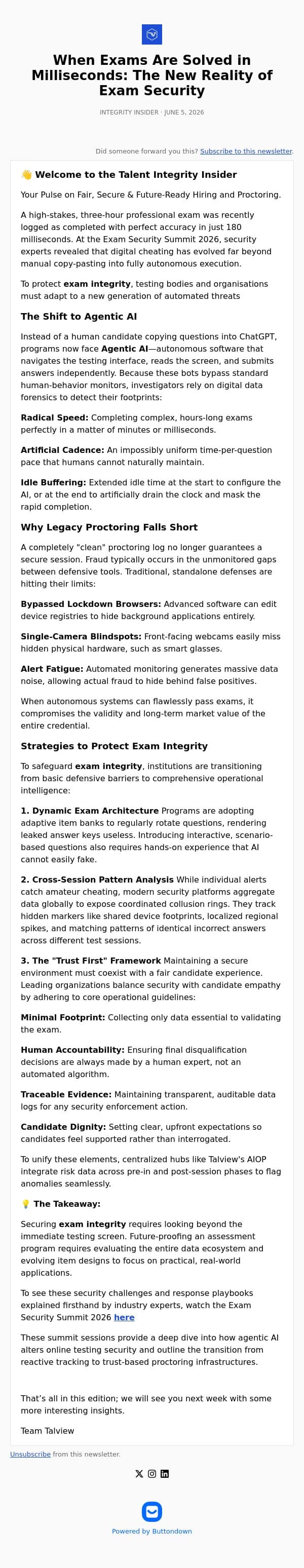 When Exams Are Solved in Milliseconds: The New Reality of Exam Security email from Talview screenshot