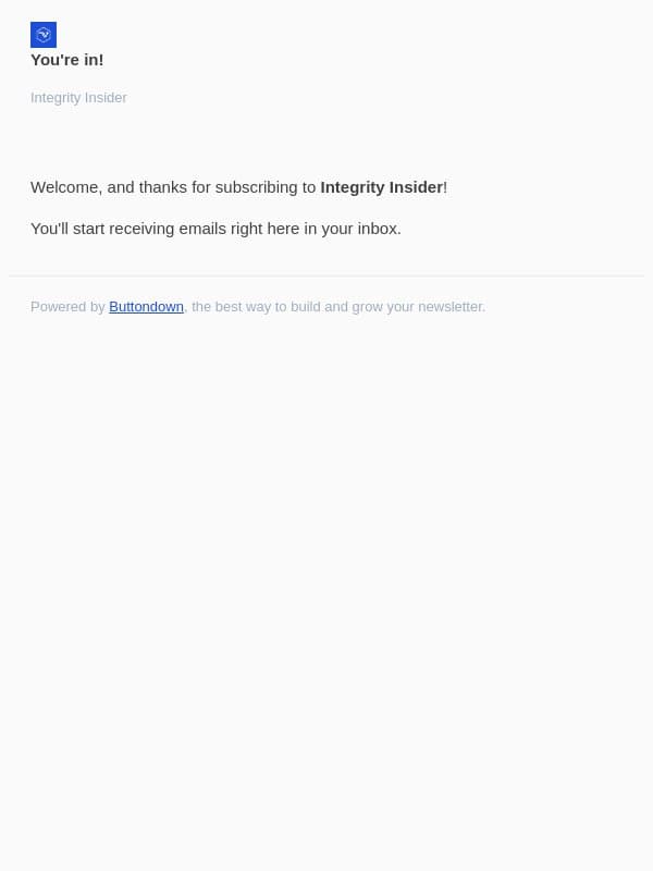 You're in! Welcome to Integrity Insider email from Talview screenshot