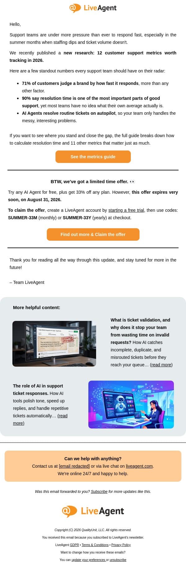 71% of customers judge you by one thing. Speed. (+ Summer Special Ends August 31) email from Tango screenshot