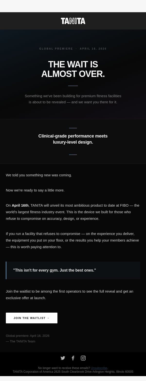 The wait is almost over. email from Tanita screenshot