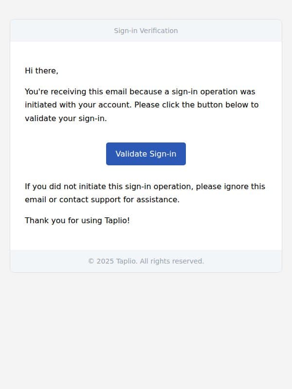 Your sign-in link for Taplio email from Taplio screenshot