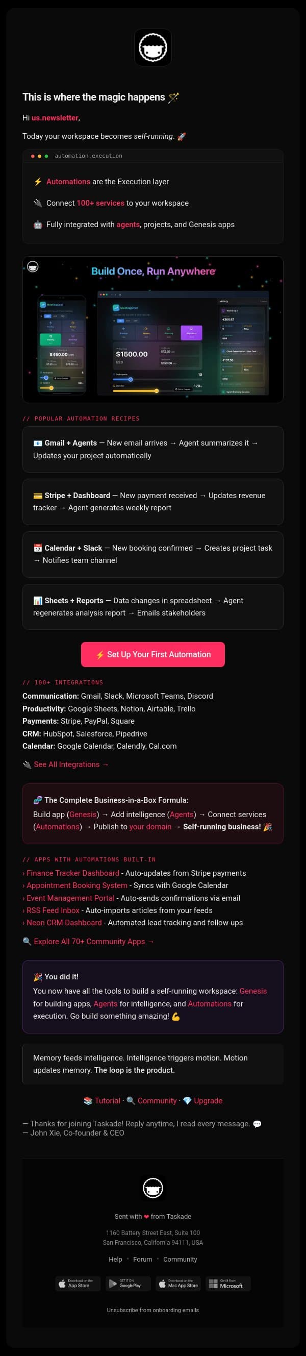 One last satisfying thing... email from Taskade screenshot