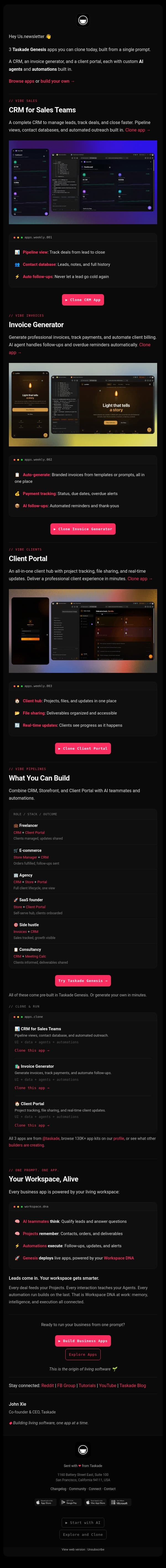 🤖 Run Your CRM, Track Deals, Manage Clients (Clone Free) email from Taskade screenshot
