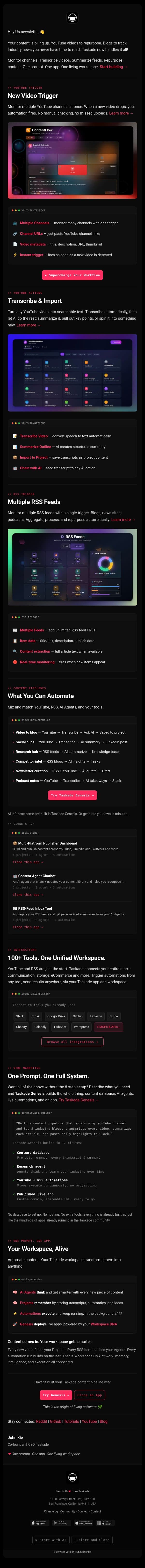 🧬 Automate YouTube, RSS Feeds, Content Pipelines email from Taskade screenshot