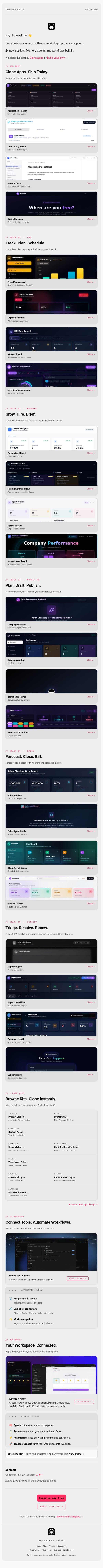 🧬 Taskade Genesis: New Apps. Agents. Workflows. email from Taskade screenshot