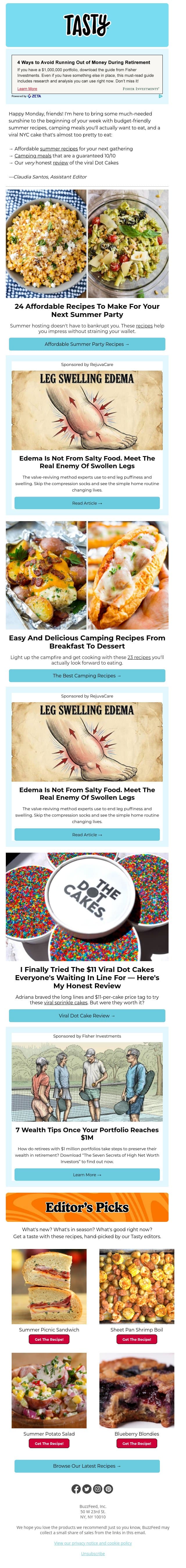 24 summer recipes that won't break the bank email from Tasty screenshot