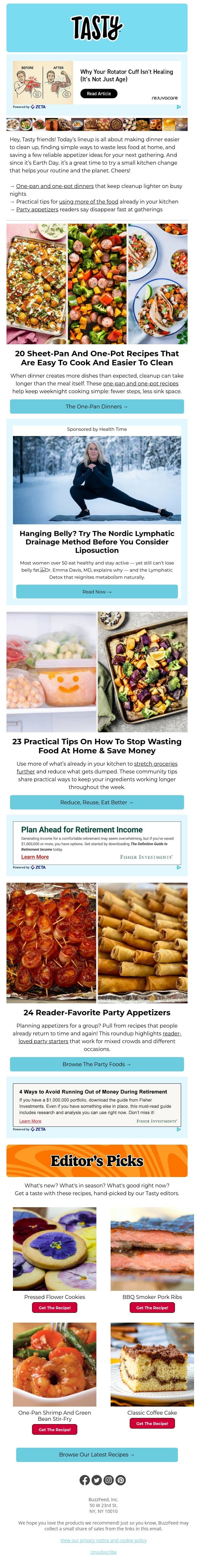 One-pan dinners with fewer dishes to wash email from Tasty screenshot