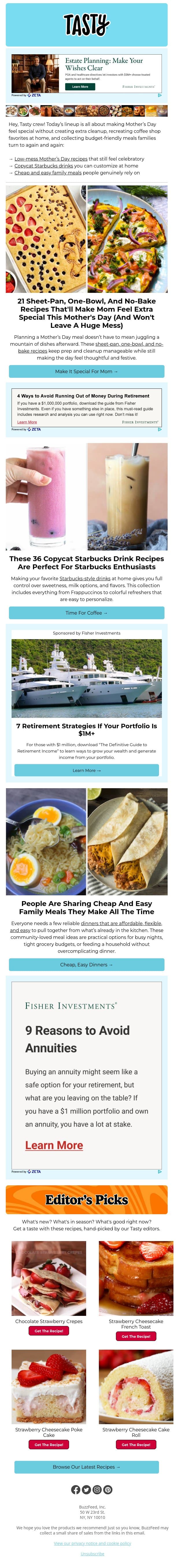 21 sheet-pan and no-bake recipes for Mother’s Day email from Tasty screenshot