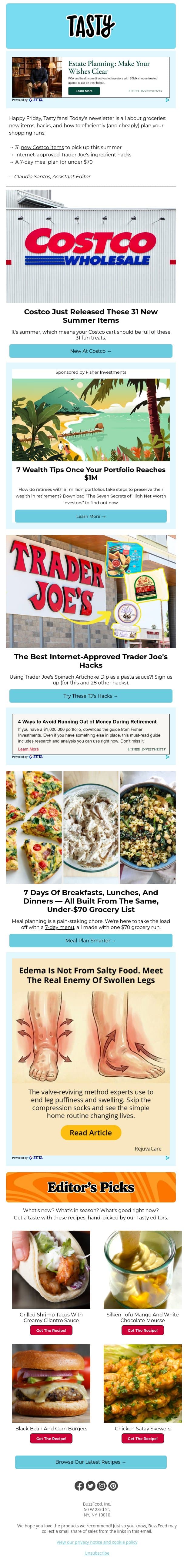 Open for 31 new Costco items email from Tasty screenshot