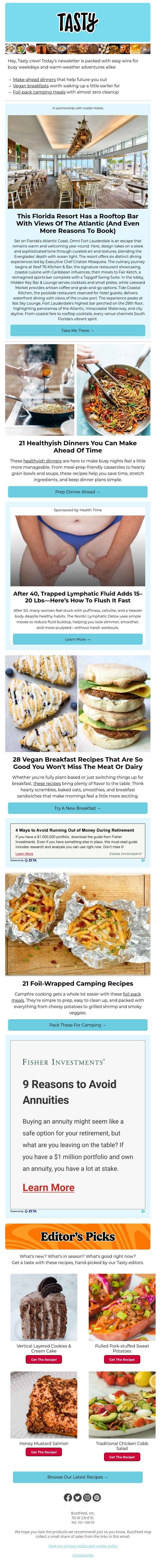 21 *healthyish* make-ahead dinners email from Tasty screenshot