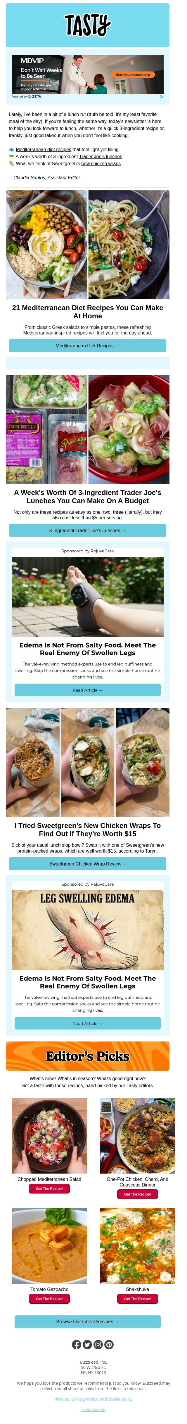 3-ingredient Trader Joe's lunches (under $5) email from Tasty screenshot