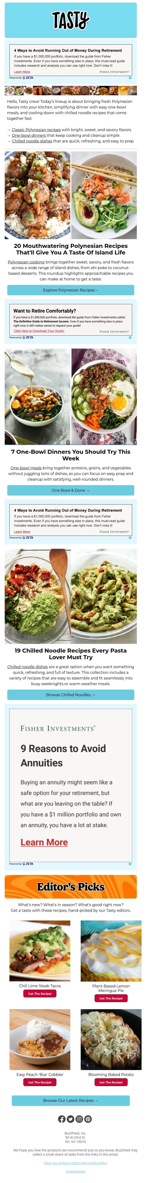 Ahi poke, coconut rolls & more to try at home email from Tasty screenshot
